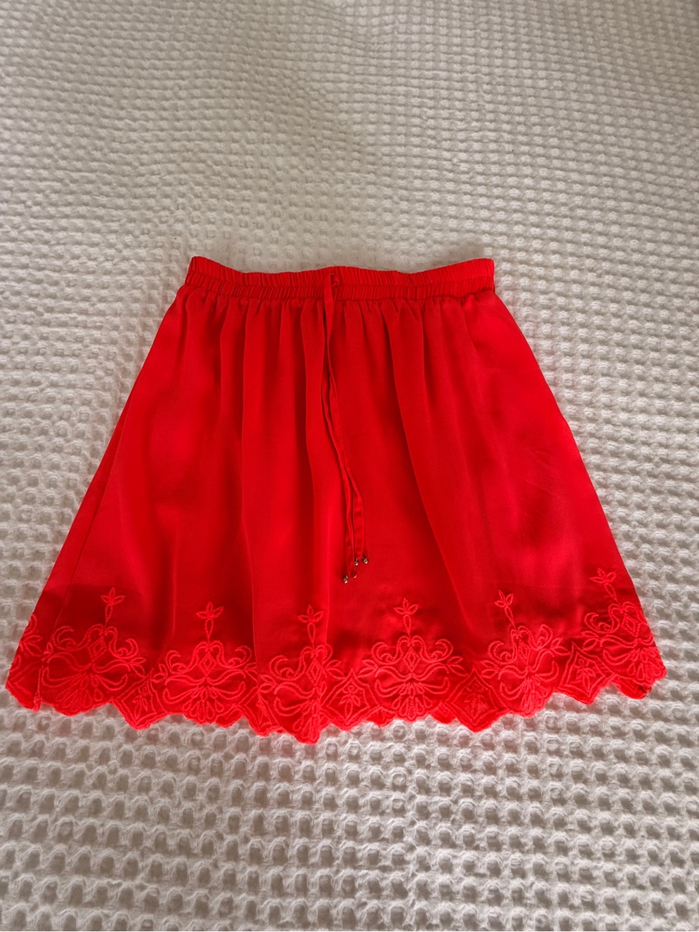 Bright Orange Red Embroidered Skater Skirt
